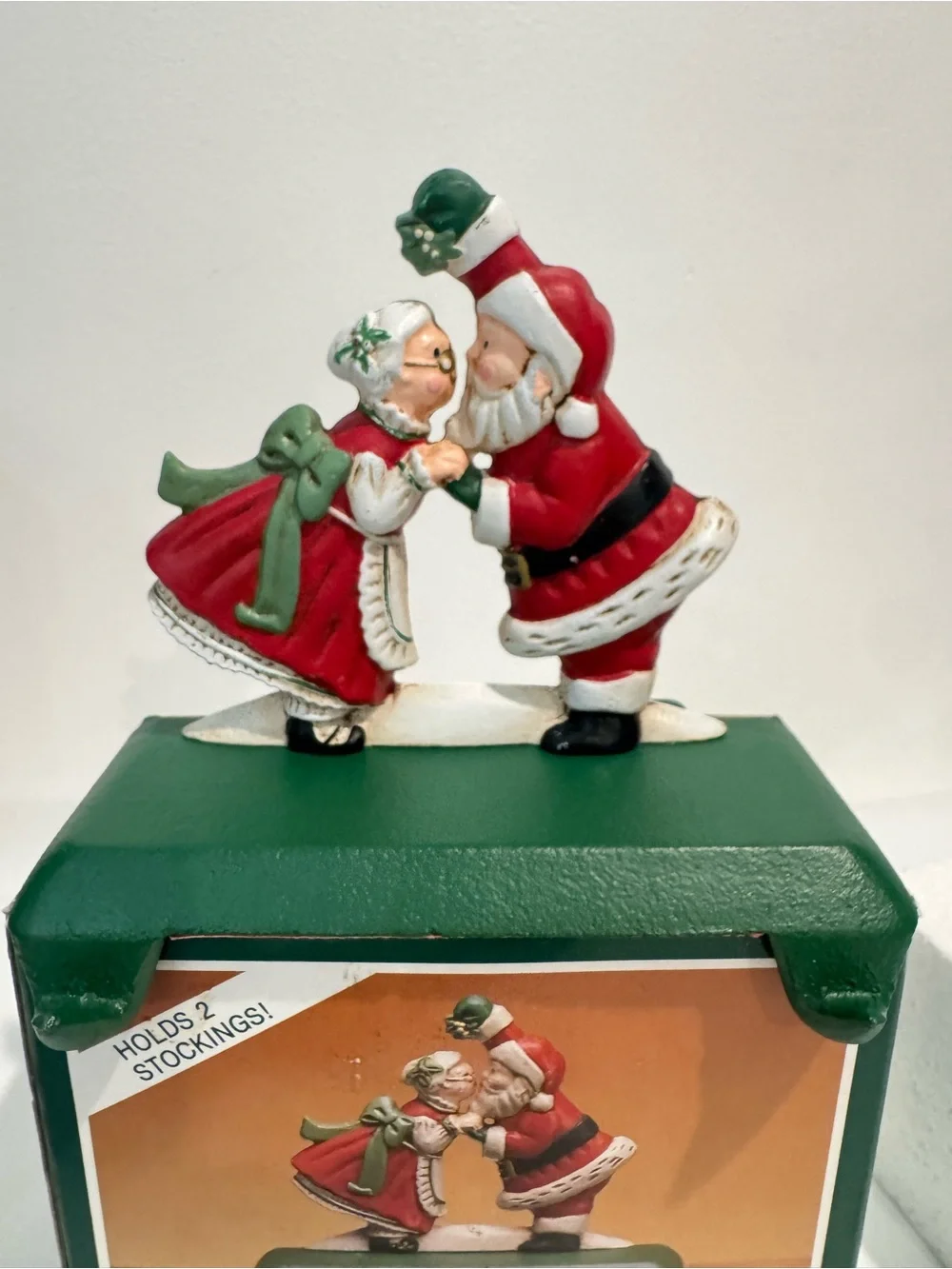 Midwest Santa Mrs Claus Kissing Cast Iron Christmas Double Stocking Holder